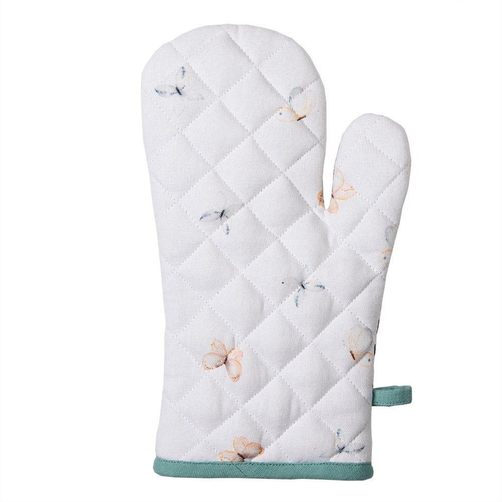 Ovenwant 18x30 cm Wit Groen Katoen Bloemen Ovenhandschoen