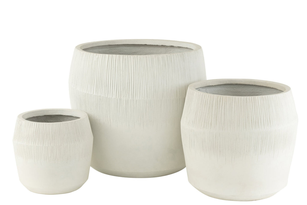 J-Line bloempot Vezelklei - keramiek - wit - 3 stuks - Ø 50.5 cm