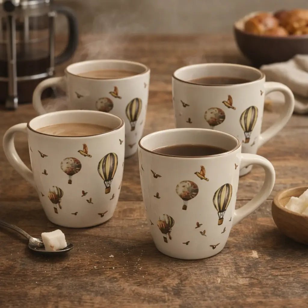 Keramische koffiemokken heteluchtballon - Set van 4