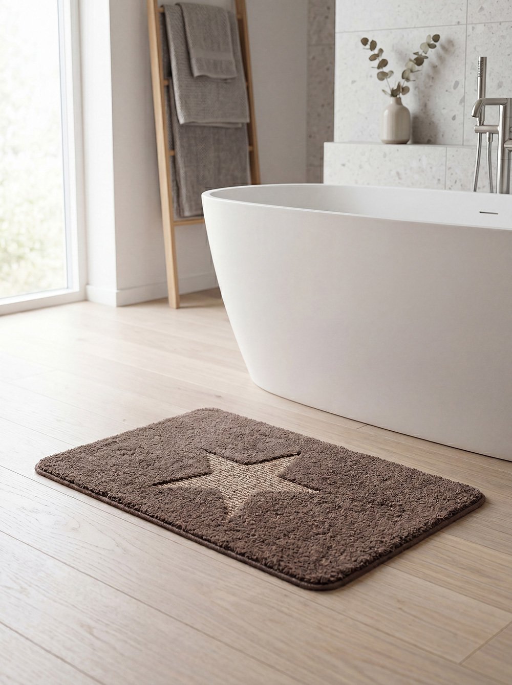 Badmat 58x38x2 cm Bruin Polyester Ster