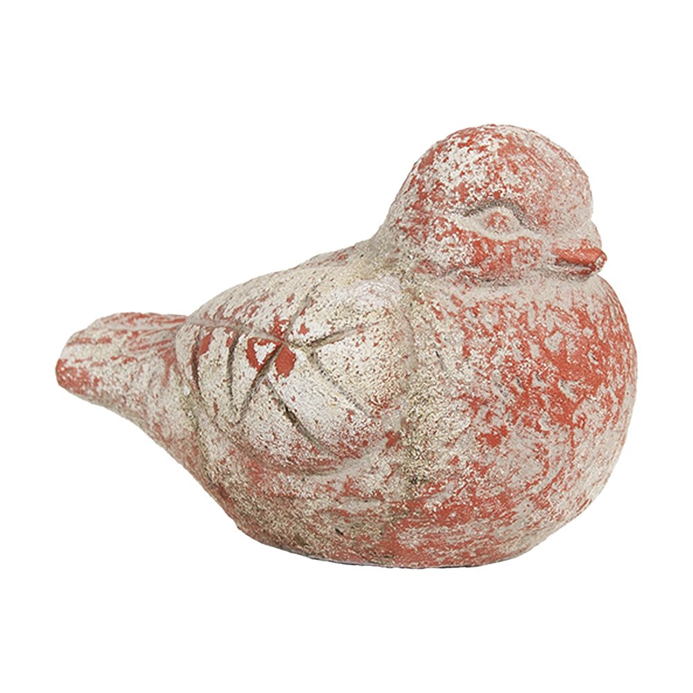 Decoratie Beeld Vogel 14x9x10 cm Grijs Rood Steen