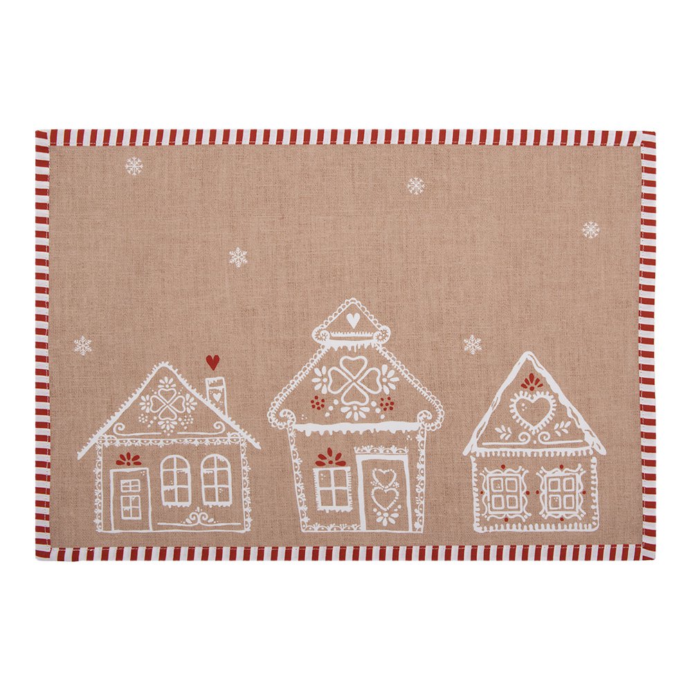 Placemats Set van 6 48x33 cm Bruin Katoen Gingerbread house