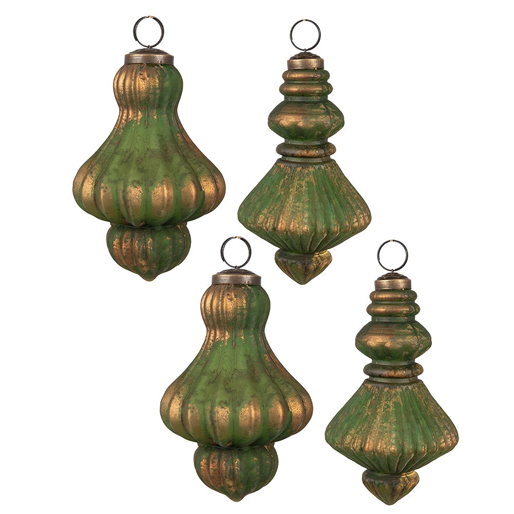 Kerstbal Set van 4 Ø 9/8 cm Bruin Groen Glas Kerstboomversiering