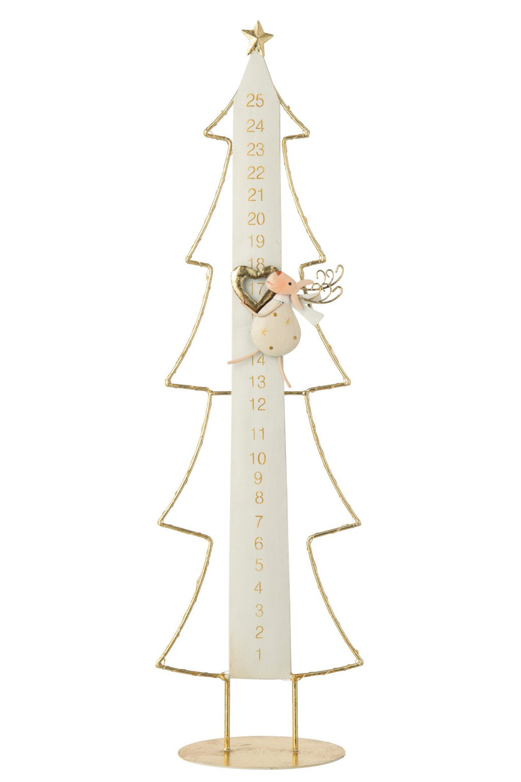 J-Line Ledkerstboom met adventskalender - metaal - wit/goud