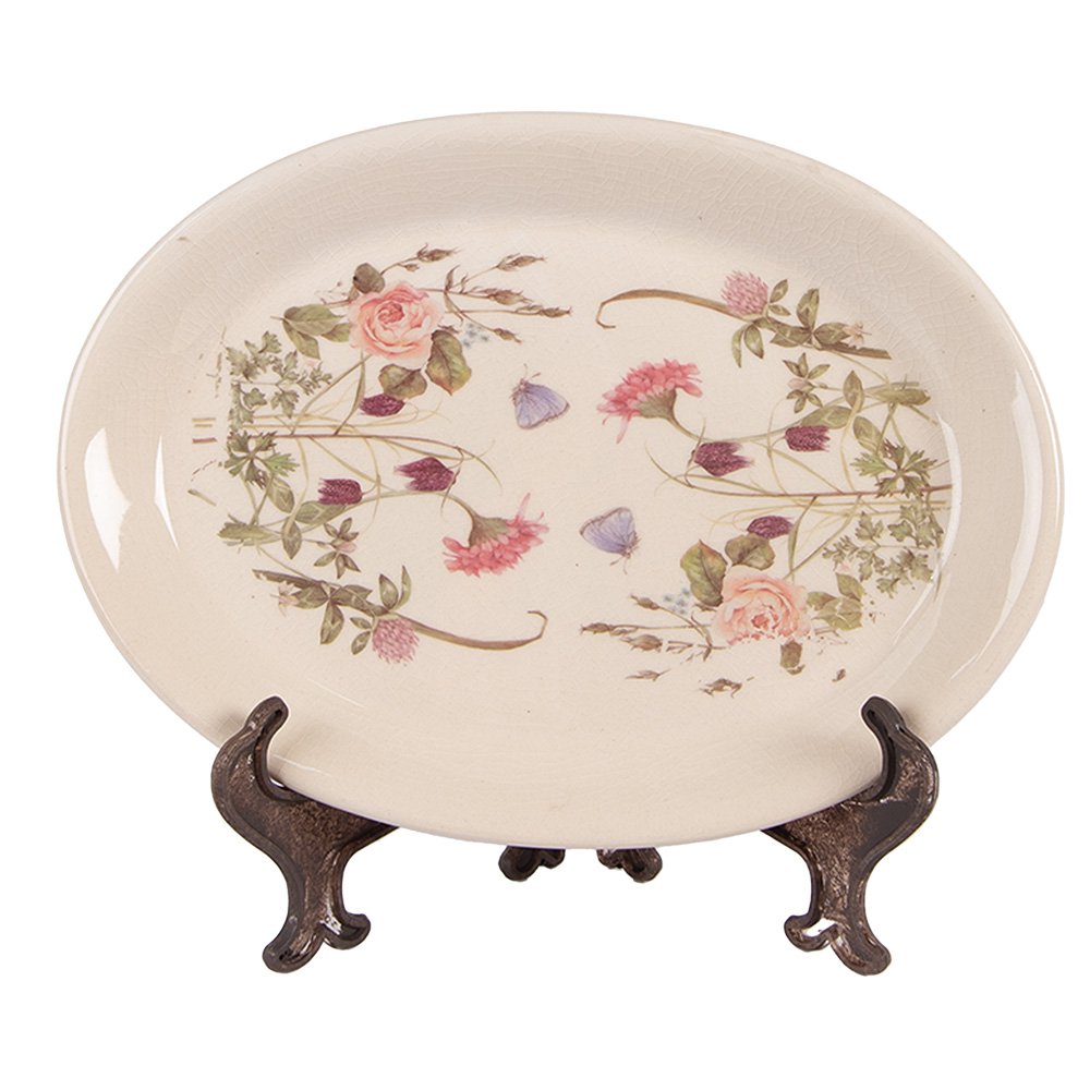 Onderbord 25x18x2 cm Beige Roze Keramiek Bloemen