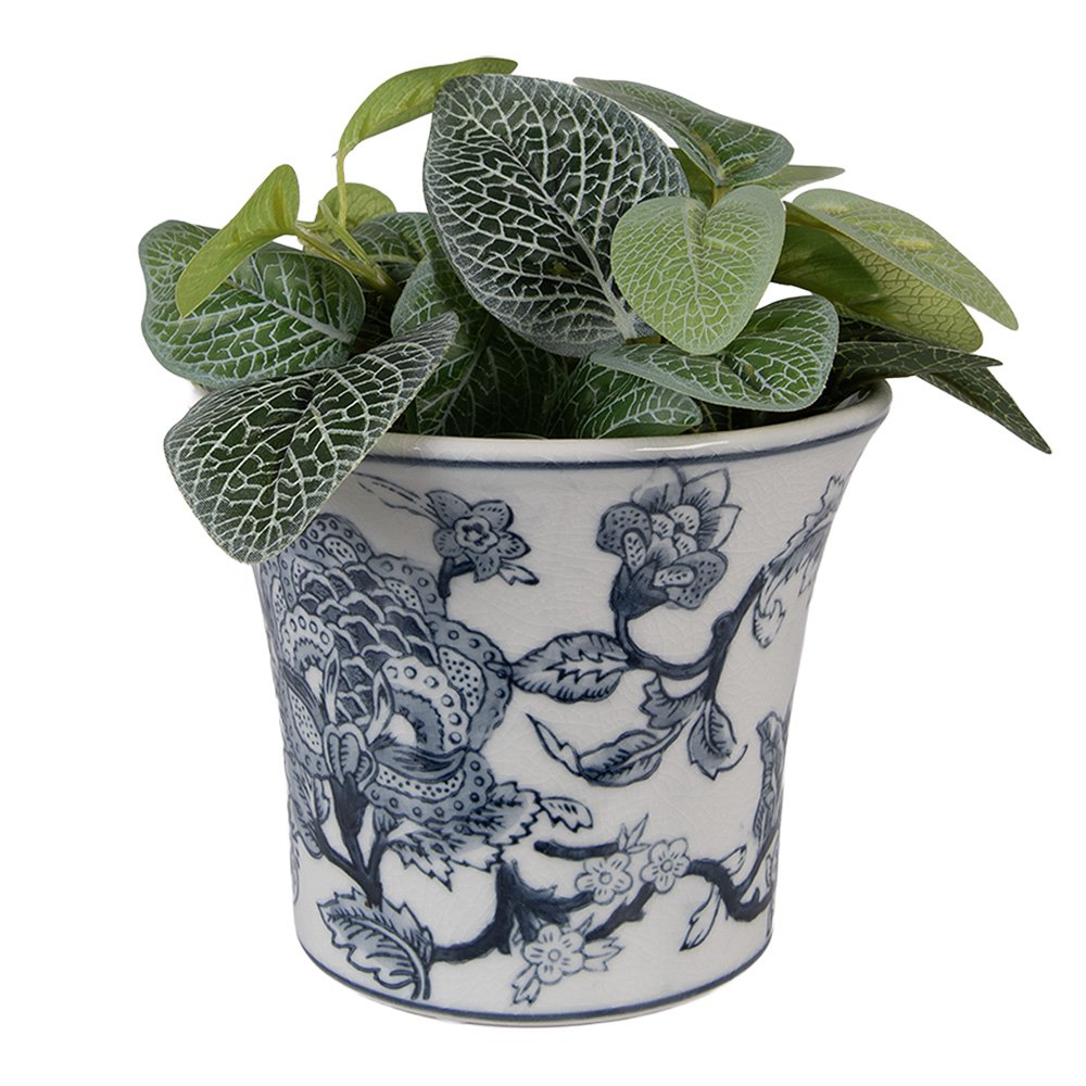 Bloempot Ø 16x13 cm Wit Blauw Keramiek