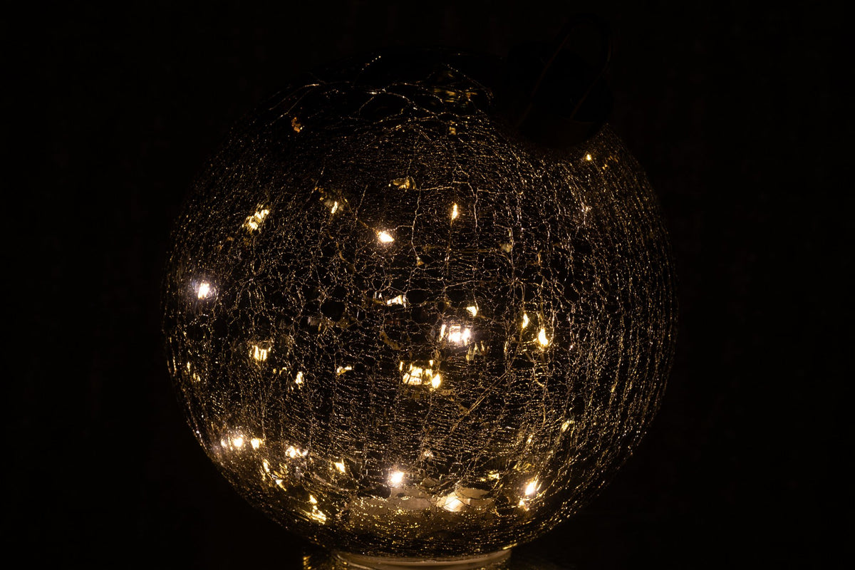 J-Line kerstbal - glas - zwart - L - LED lichtjes