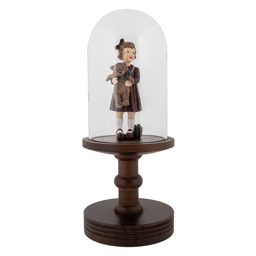 Glazen Stolp Ø 14x34 cm Bruin Hout