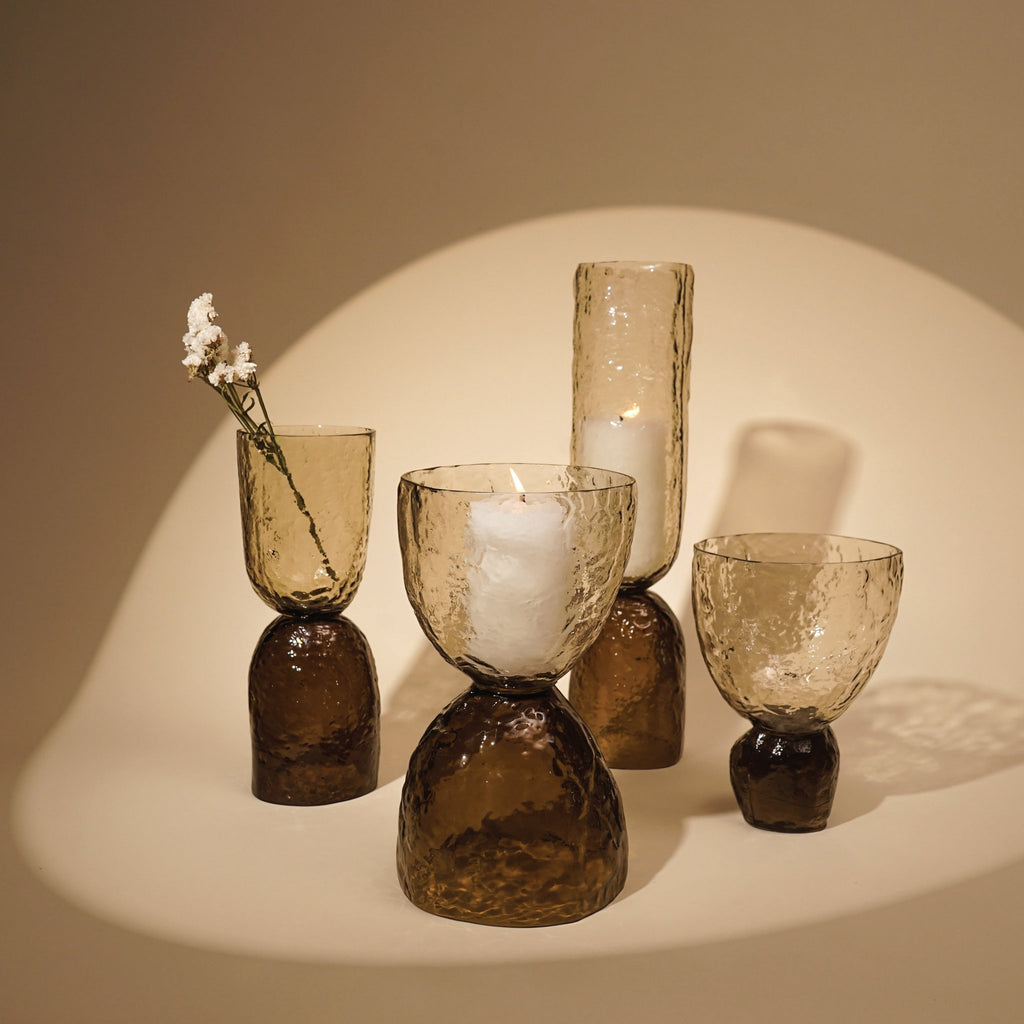 Pijlerkaarsenhouder van getextureerd glas - Omkeerbaar, tweekleurig