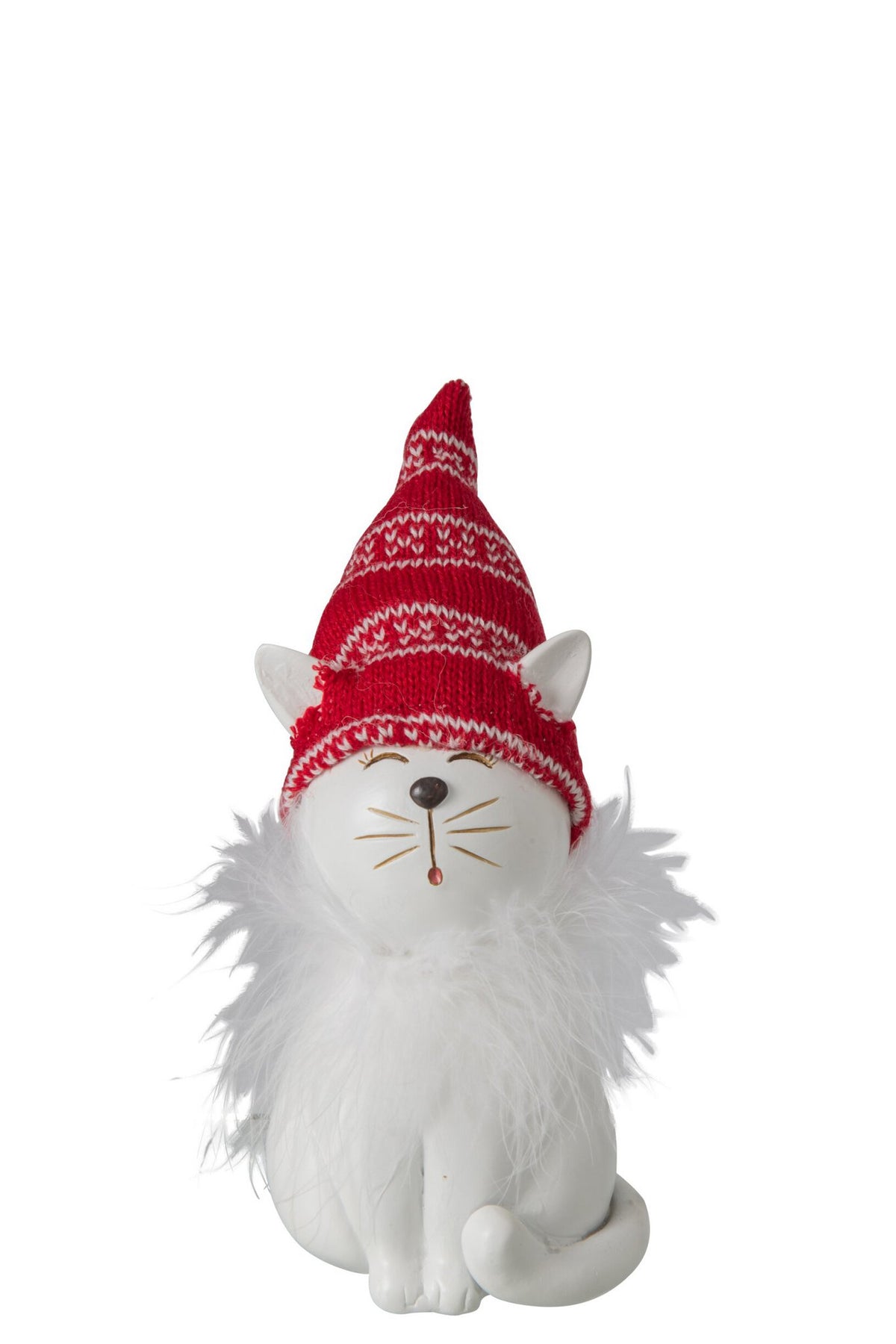 J-Line decoratie Kat Hoed - polyresin - wit/kerstrood - medium