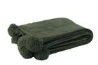 J-Line Plaid Pompom - polyester - donkergroen - 170 x 130 cm