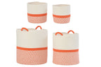 J-Line mand - polyester - oranje/wit - set van 4