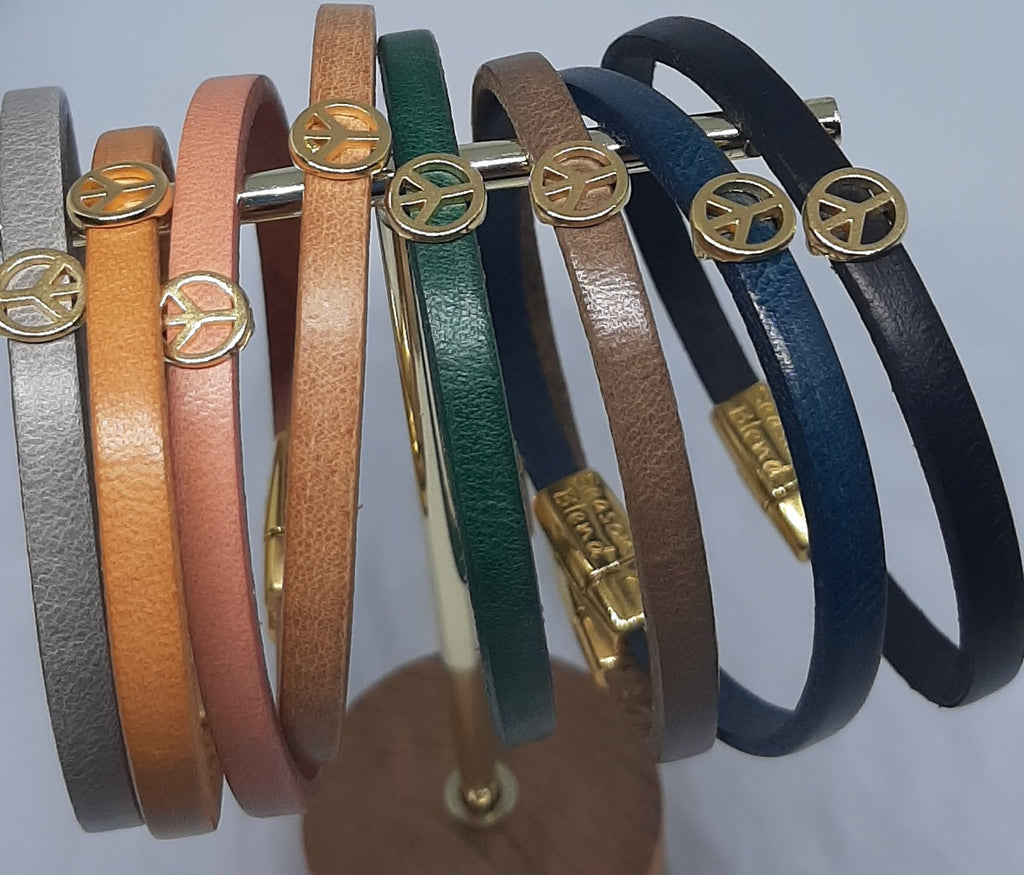Semplice leren armband peace 24K verguld