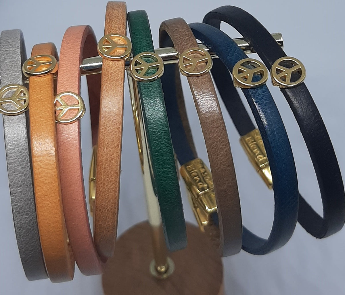 Semplice leren armband peace 24K verguld