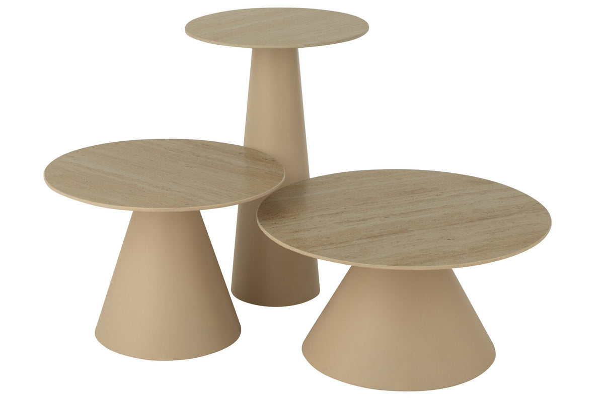 J-Line bijzettafel Kegel - ijzer - ecru/beige - set van 2
