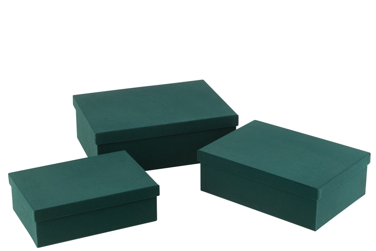 J-Line doos Rechthoekig - fluweel/papier - groen - 3 stuks