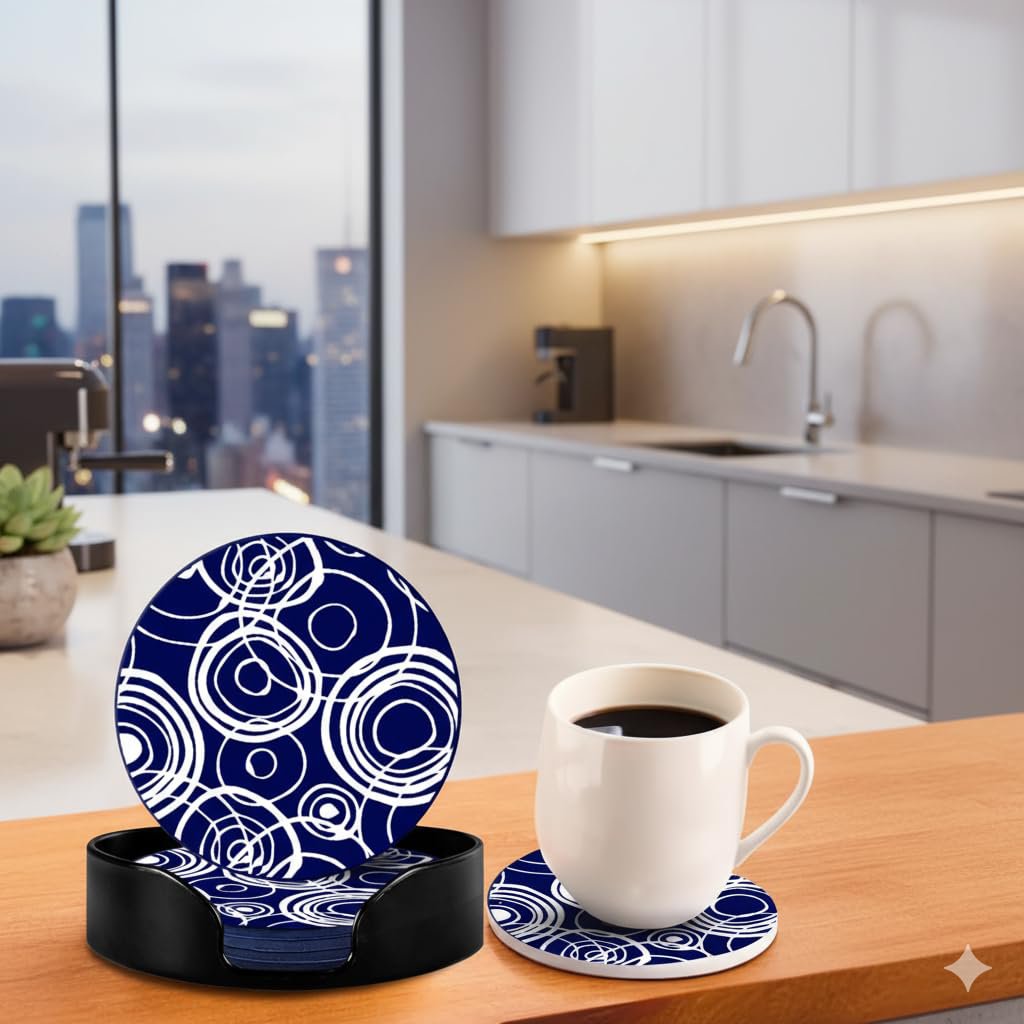 Marinewitte siliconen onderzetter set van 6 (10 cm) met houder | Eettafeldecoratie, koffiemokken, glazen, cadeaus voor vrouwen