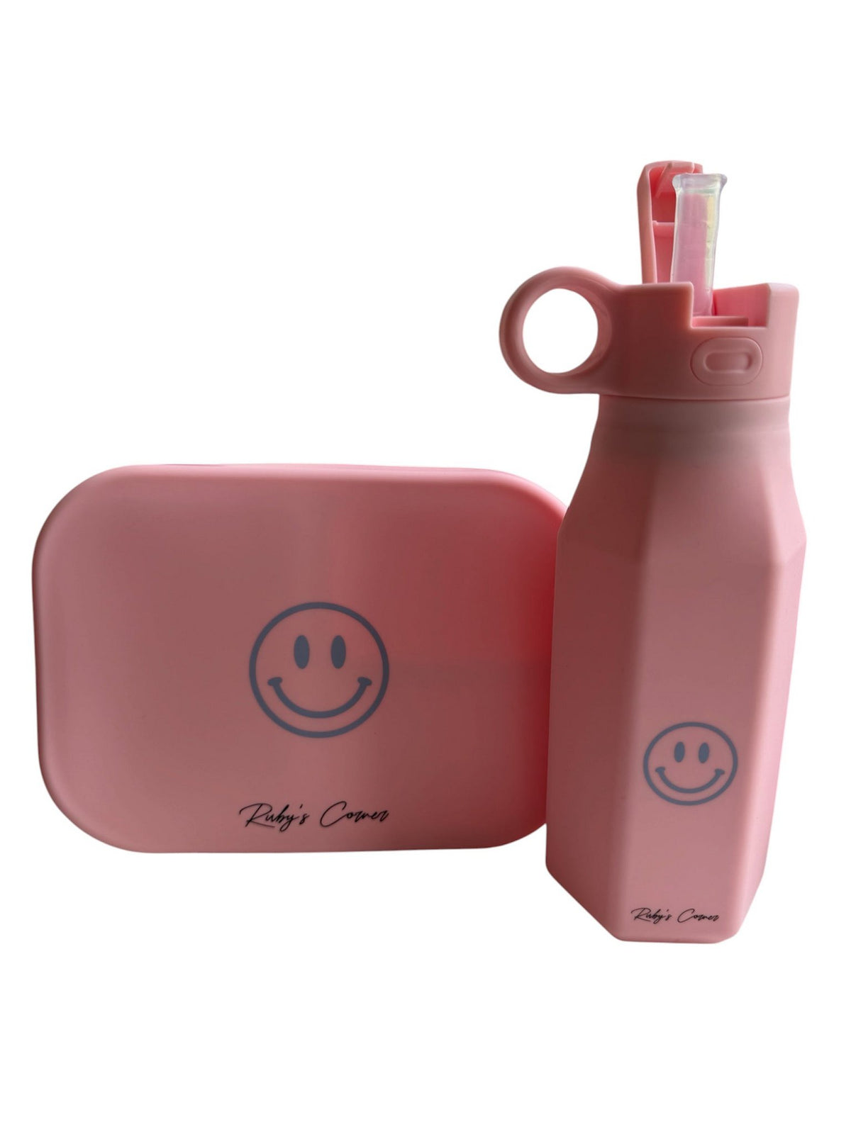 Siliconen broodtrommel – Smiley - Roze