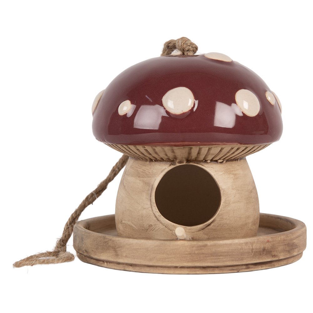 Decoratie Vogelhuis Paddenstoel Ø 13x13 cm Beige Rood Keramiek