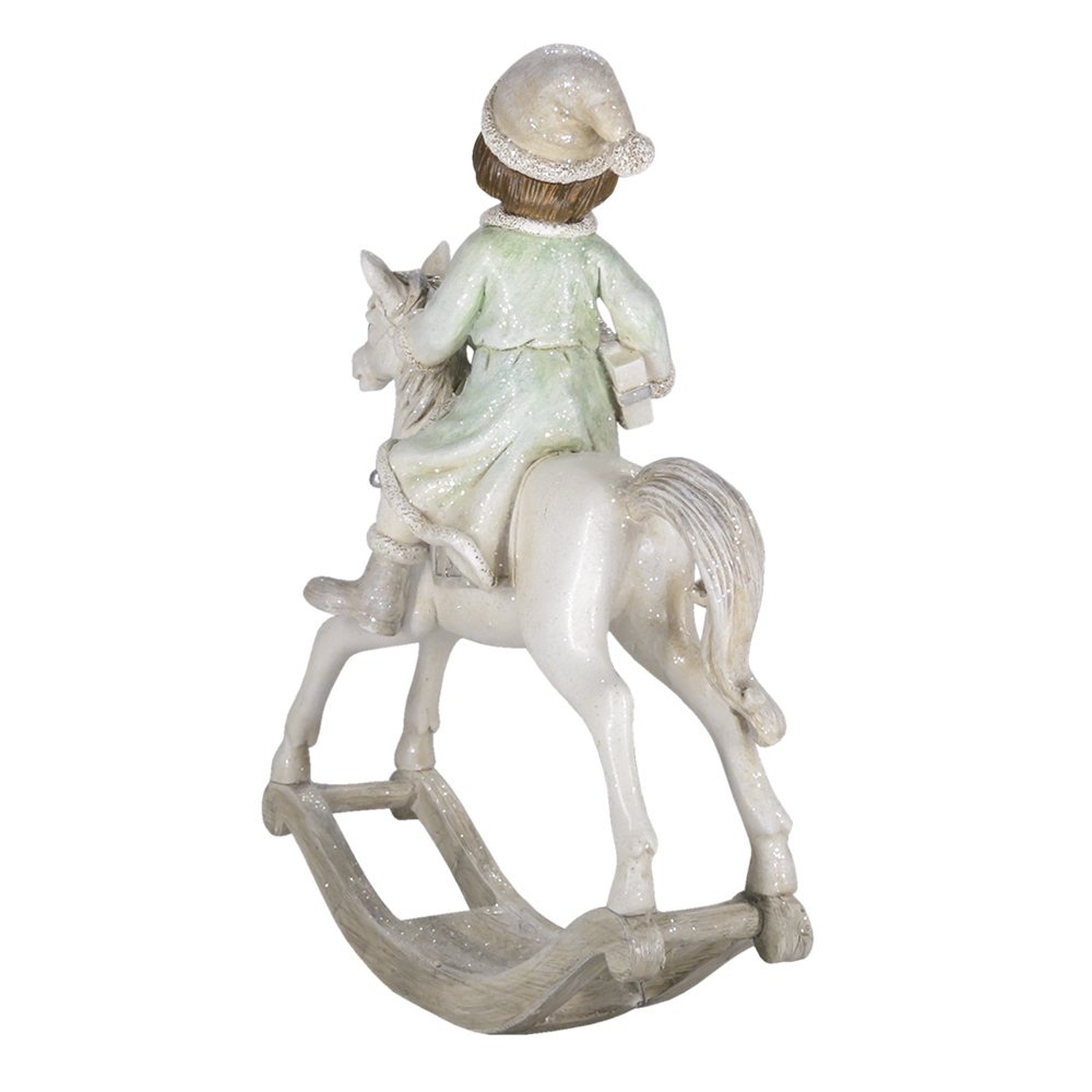 Beeld Hobbelpaard 26 cm Beige Groen Kunststof Kerstdecoratie