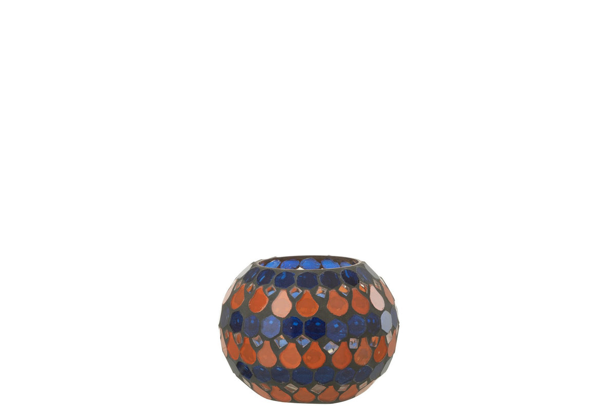 J-Line Teelicht Houder Mozaiek Druppel Glas Oranje/Blauw Small