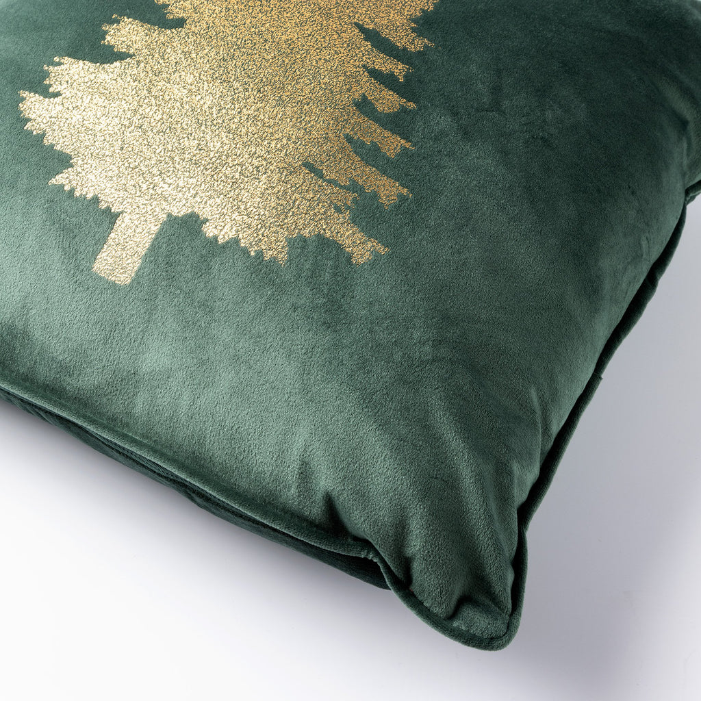 Textino Tree - Kussen 45x45 cm - Kerstmis - Fluweel - Bergzicht - Groen