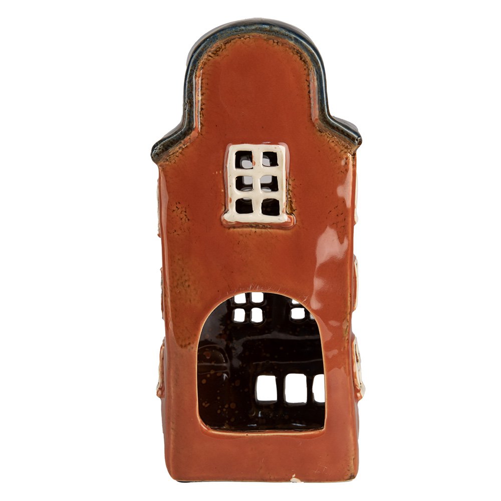 Waxinelichthouder Huis 12x9x25 cm Rood Blauw Keramiek Theelichthouder