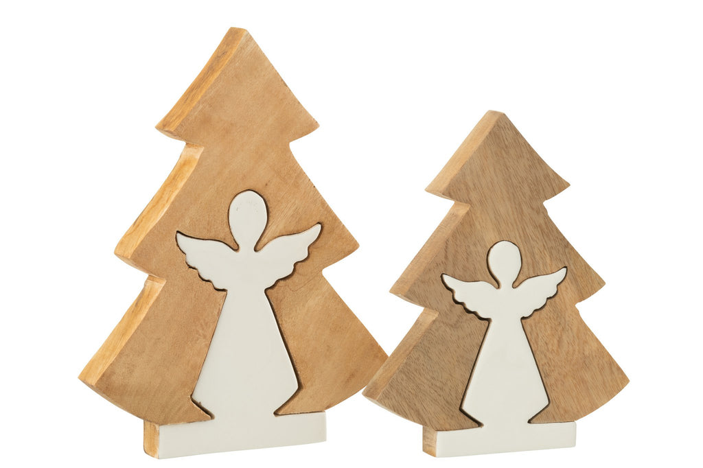 J-Line decoratie Engel In Boom - hout - wit/naturel - L