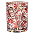 Theelichthouder Set van 2 Ø 7x8 / 10x13 cm Bruin Rood Glas Bloemen