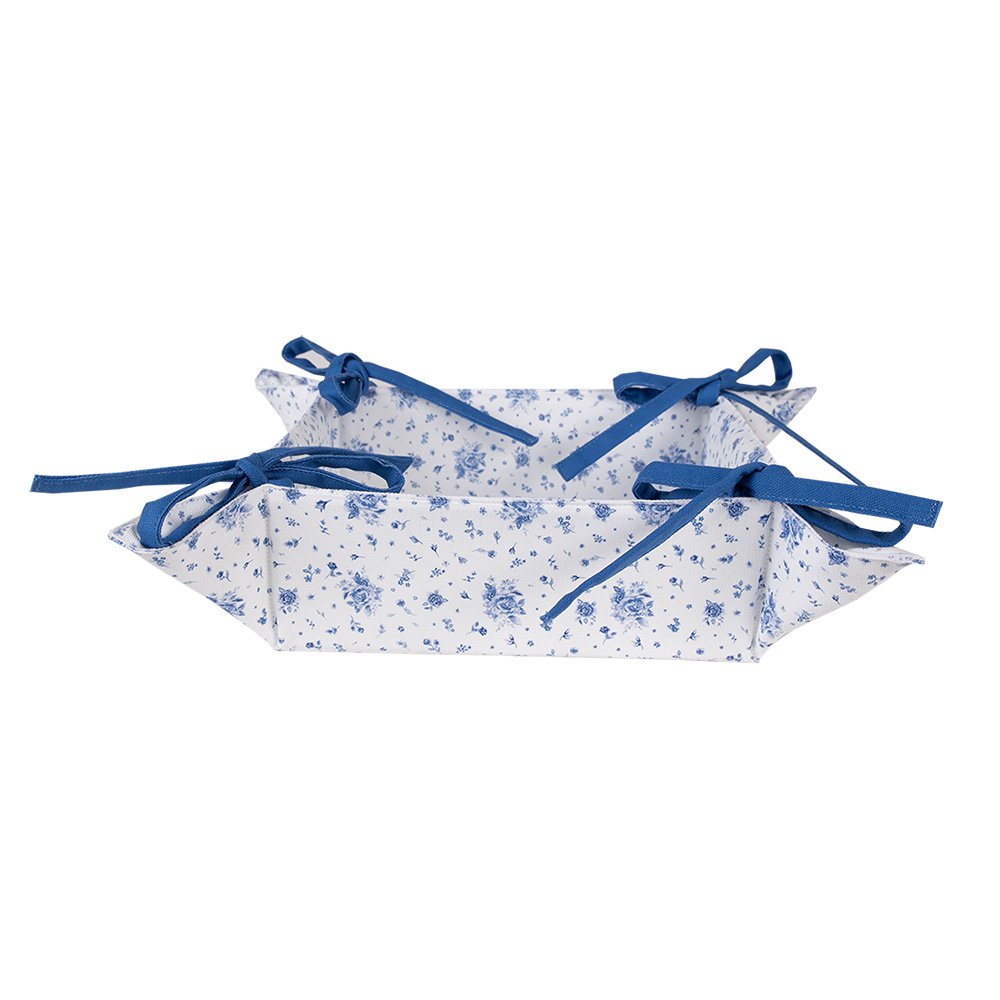 Broodmand 35x35x8 cm Wit Blauw Katoen Roosjes