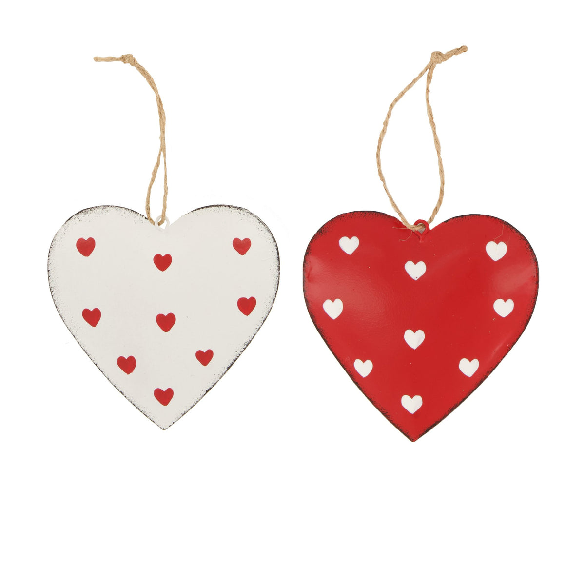 Metalenhanger hart 4st 8x8x1cm rood mix