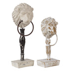 Decoratie Beeld Set van 2 Leeuw Wit Zwart Hout