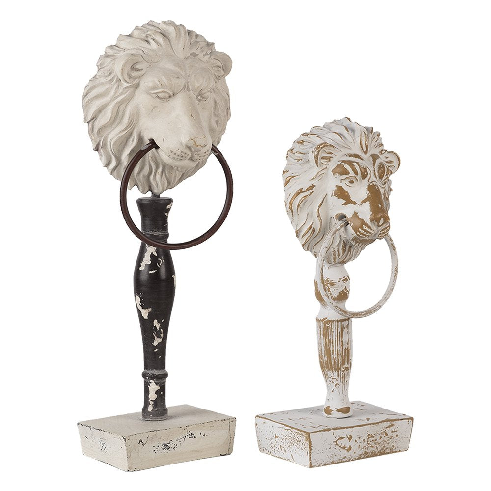 Decoratie Beeld Set van 2 Leeuw Wit Zwart Hout