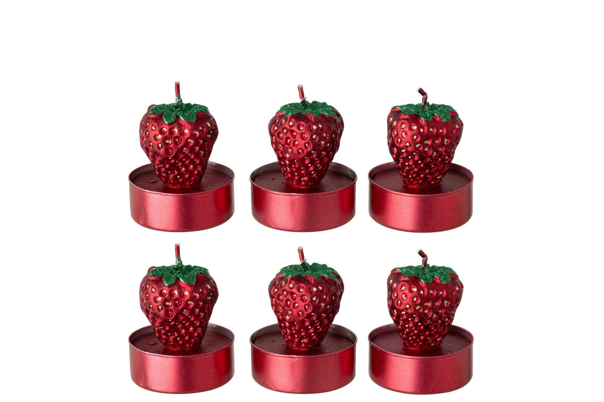 J-Line Aardbeikaarsen - paraffine - kerstrood - doos van 6