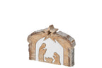 J-Line Kerststal - mangohout - naturel/wit - medium