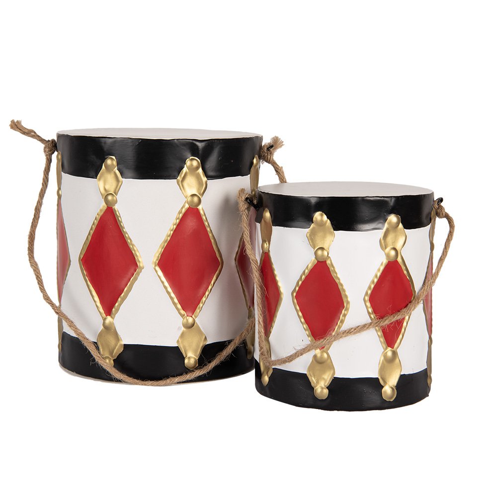 Kerstdecoratie beeld trommel Ø 15x38 / Ø 13x29 cm wit rood metaal