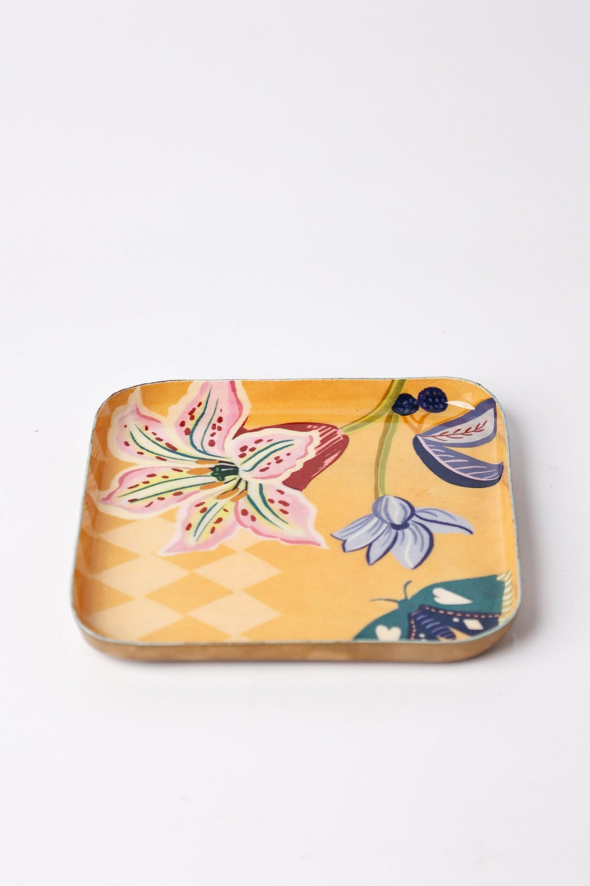 Serveerbord | IJzeren vierkant bloemen | Geel
