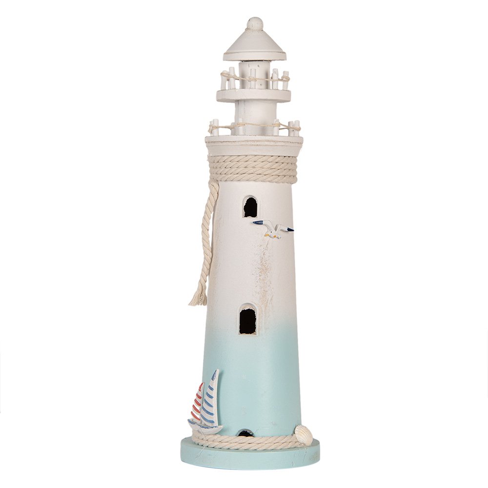 Decoratie Beeld Vuurtoren Ø 13x42 cm Wit Blauw MDF