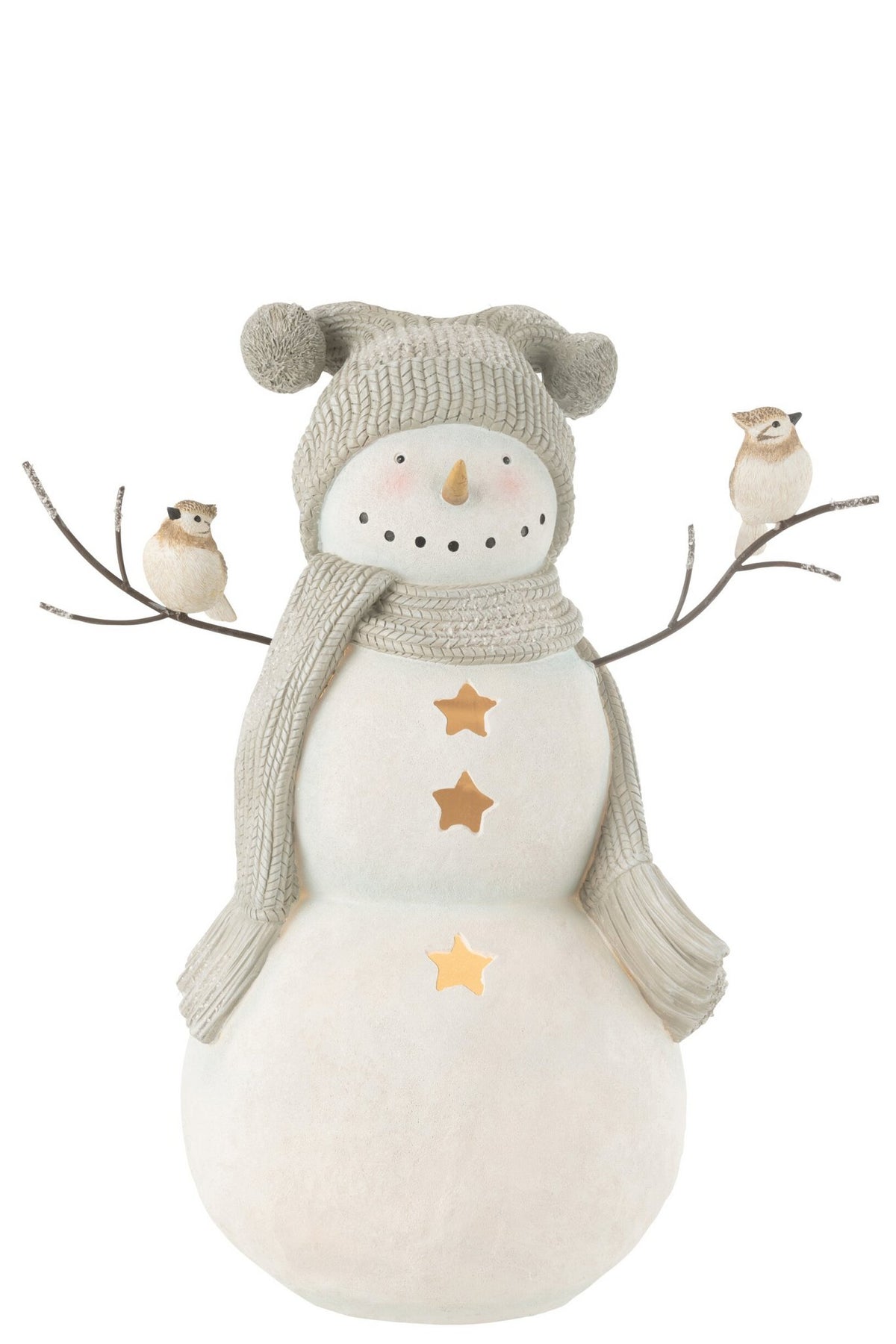J-Line Sneeuwman Vogels Resine Wit/Grey Large