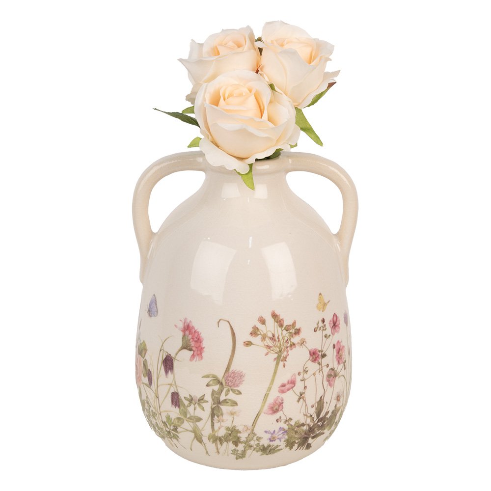 Vaas Ø 16x22 cm Beige Roze Keramiek Bloemen