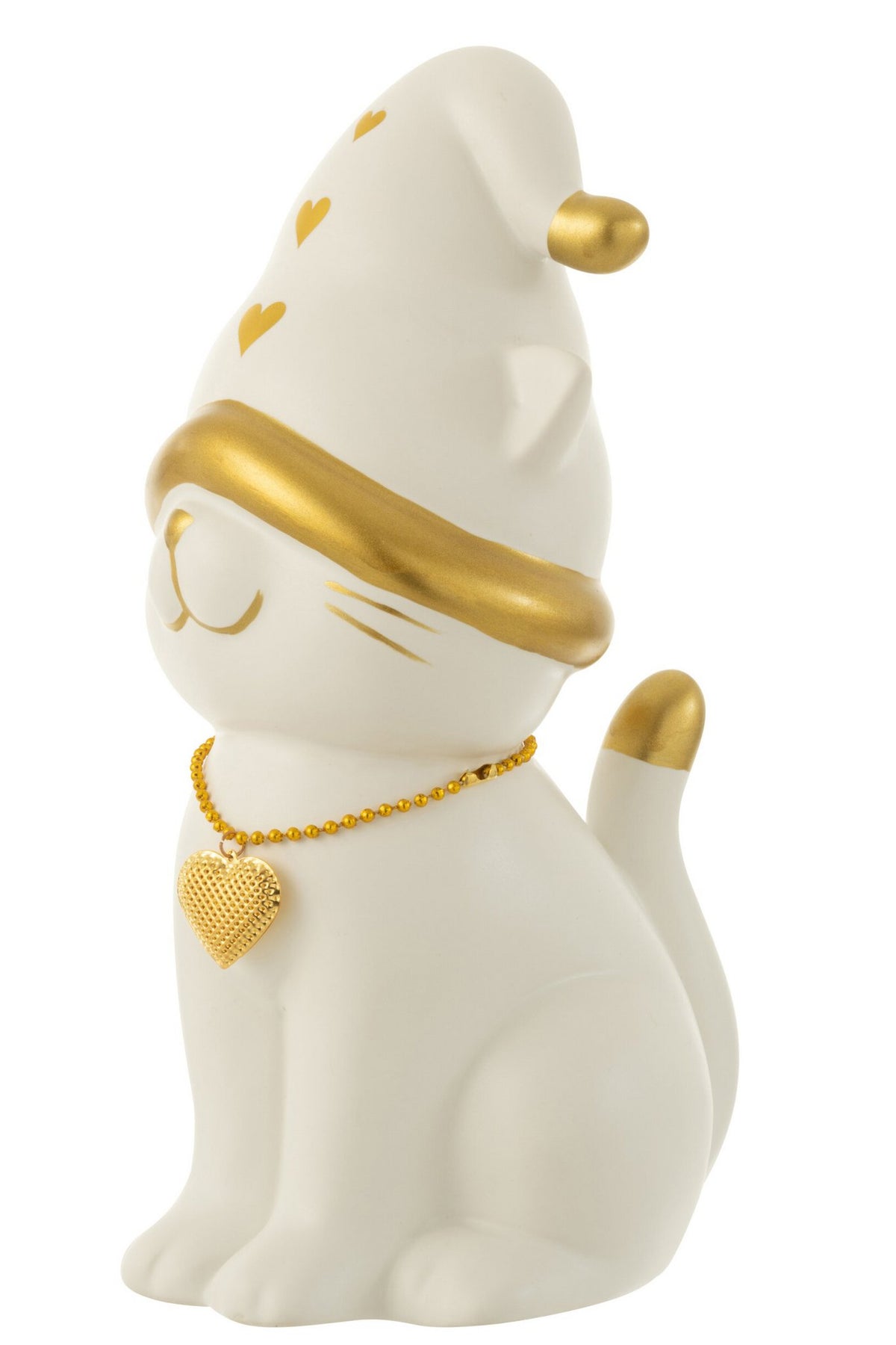 J-Line figuur Kat Hart Hat Dolomiet - porselein - wit/goud - large