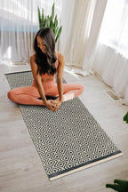 Vloerkleedloper van natuurlijk katoen – Handgeweven diamantontwerp – 60x152 cm (2x5 ft)