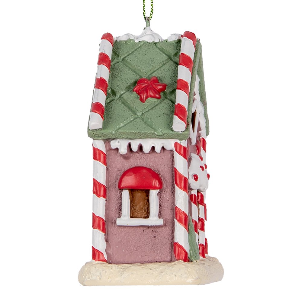 Kersthanger Gingerbread house 6x4x8 cm Roze Kunststof