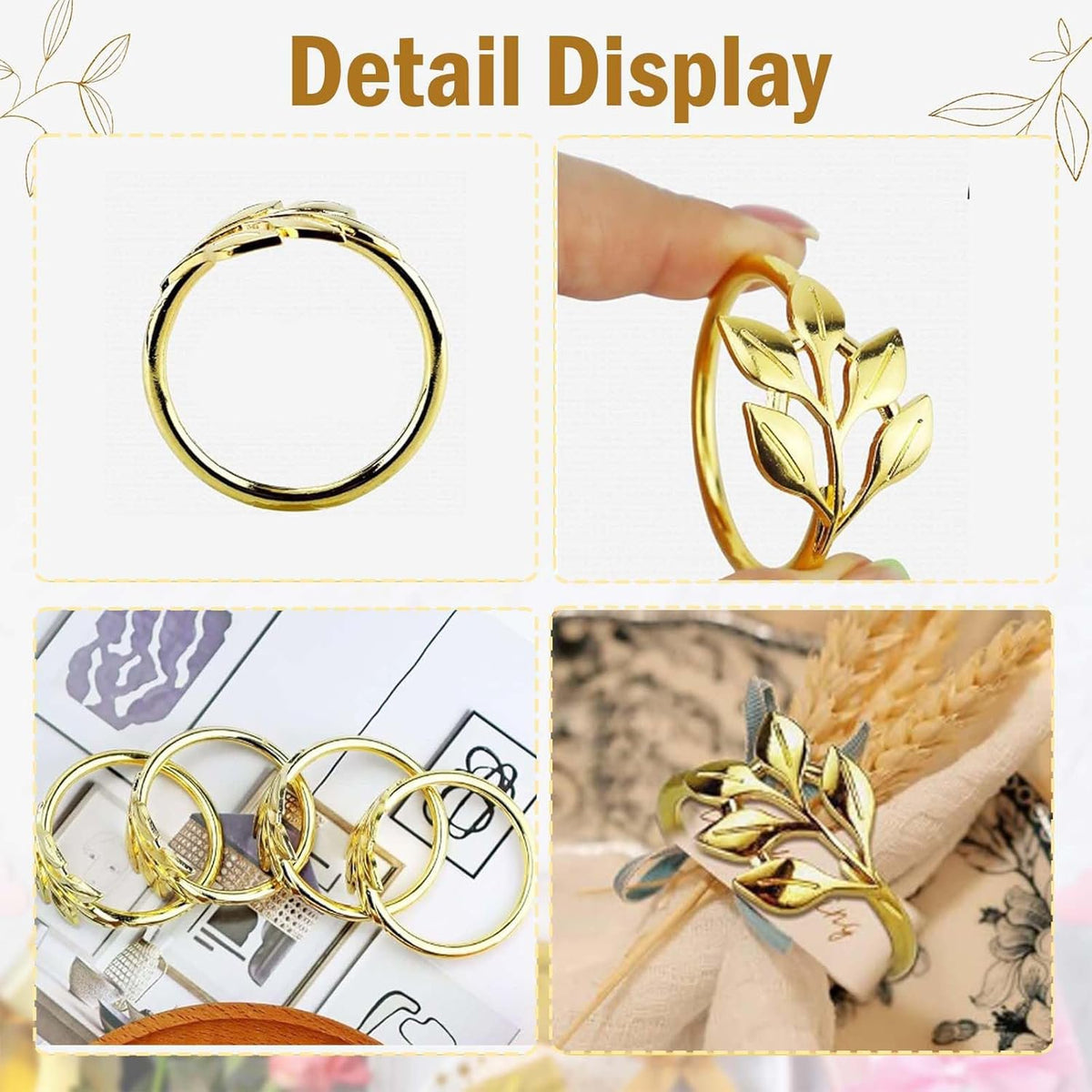 Golden Leaf Design servetringen – Premium accessoires voor tafeldecoratie – Duurzame metalen constructie – Set van 4