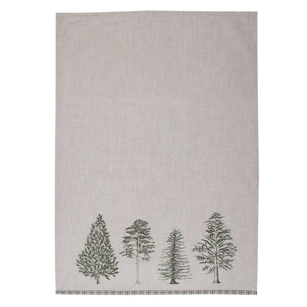 Theedoek 50x70 cm Beige Groen Katoen Dennenbomen
