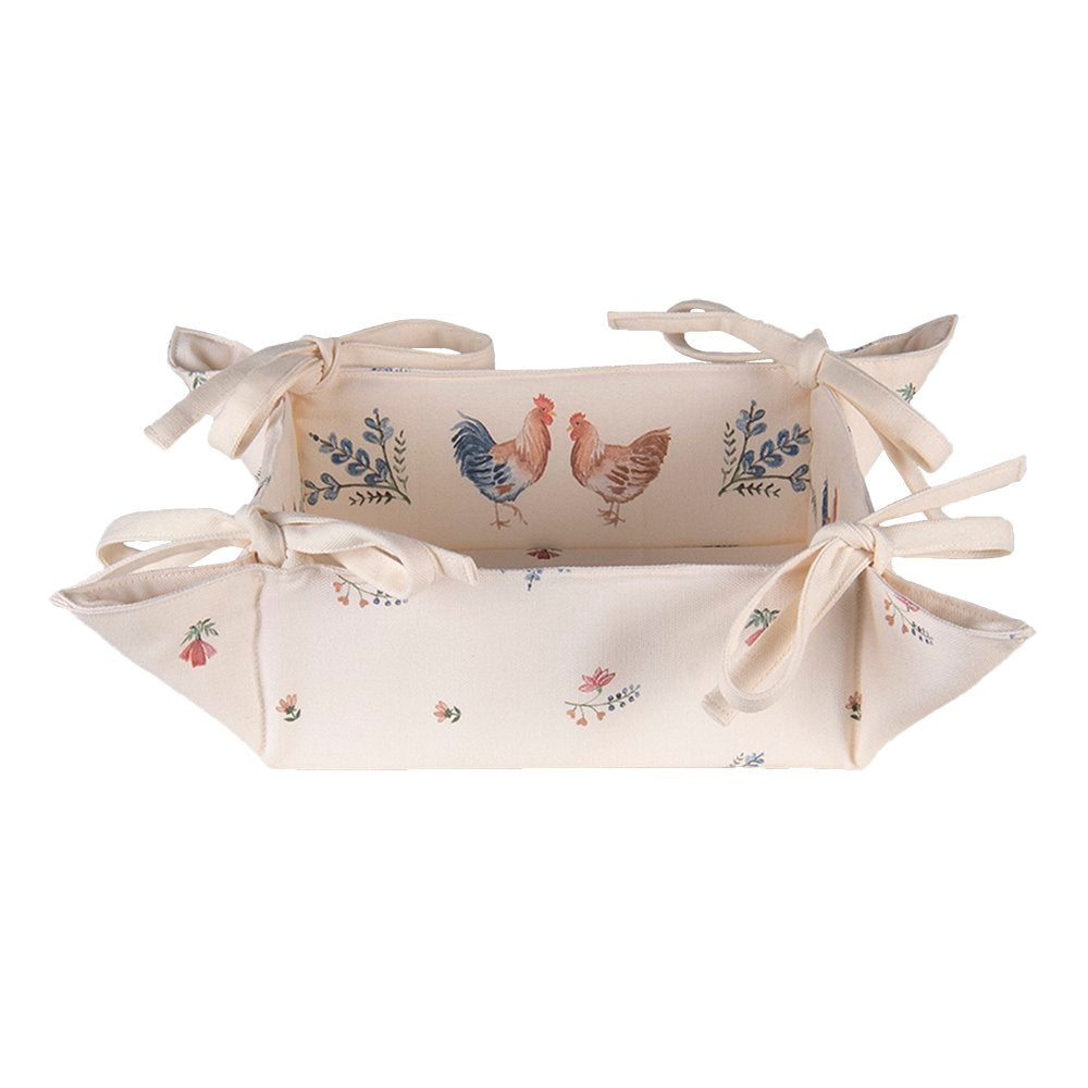Broodmand 35x35x8 cm Beige Blauw Katoen Kip en Haan Cadeau Keuken