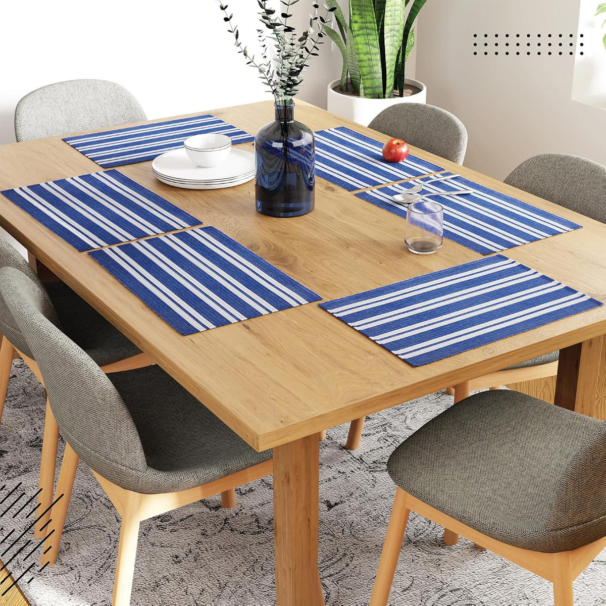 Tafelplacemats – geribbeld katoen, hittebestendig – 48x32 cm, set van 6