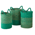 J-Line mand Gestreept - zeegras - naturel/donkergroen - set van 3