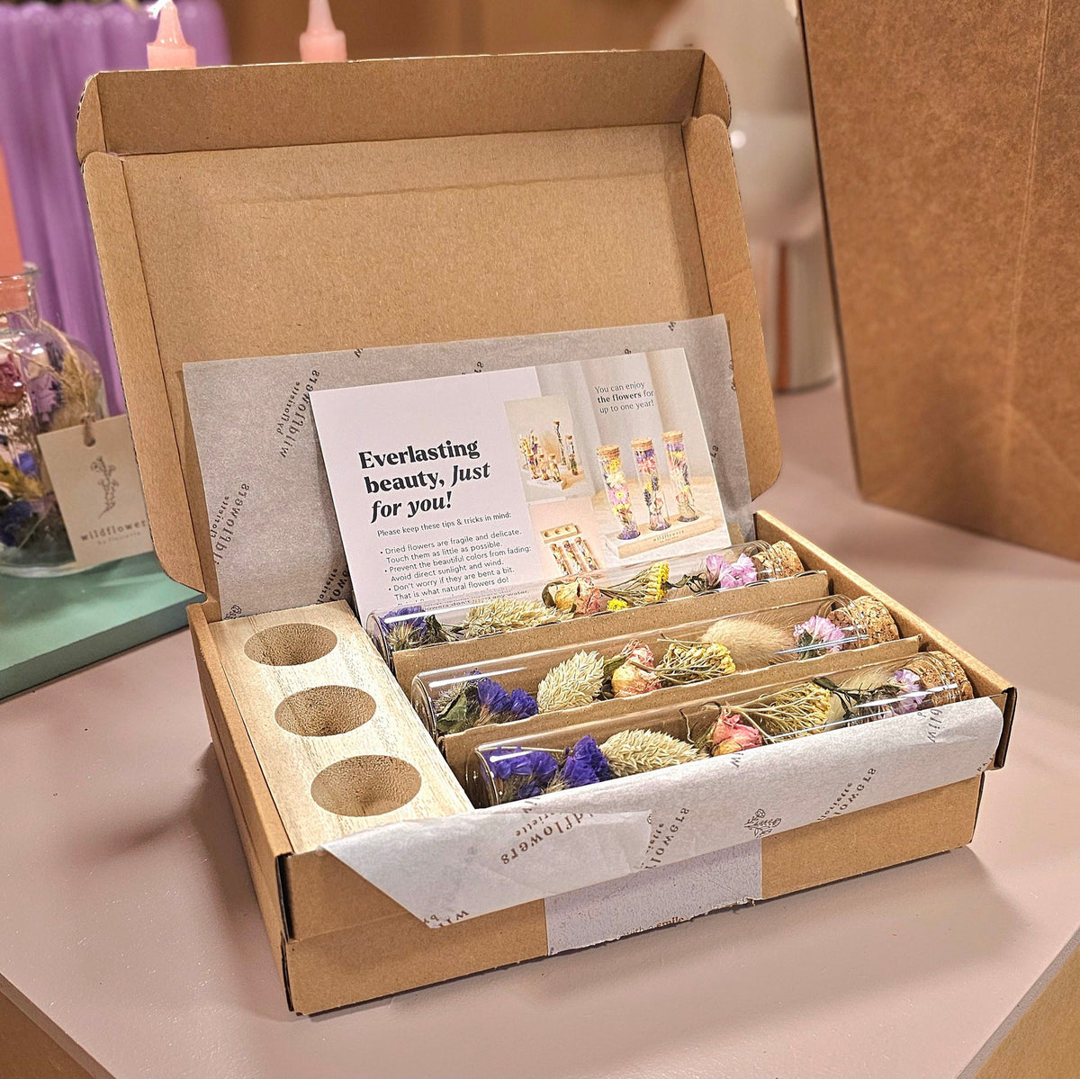 Geschenkdoos - Gedroogde Bloemen - Boodschap in een Doosje - Groot