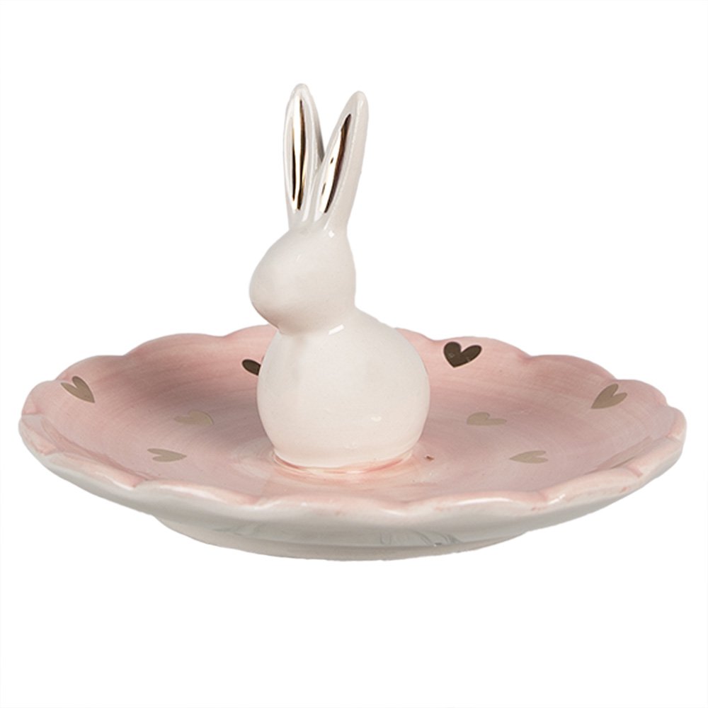 Schaaltje Konijn Ø 14x9 cm Roze Keramiek Hartjes Decoratie Schaal